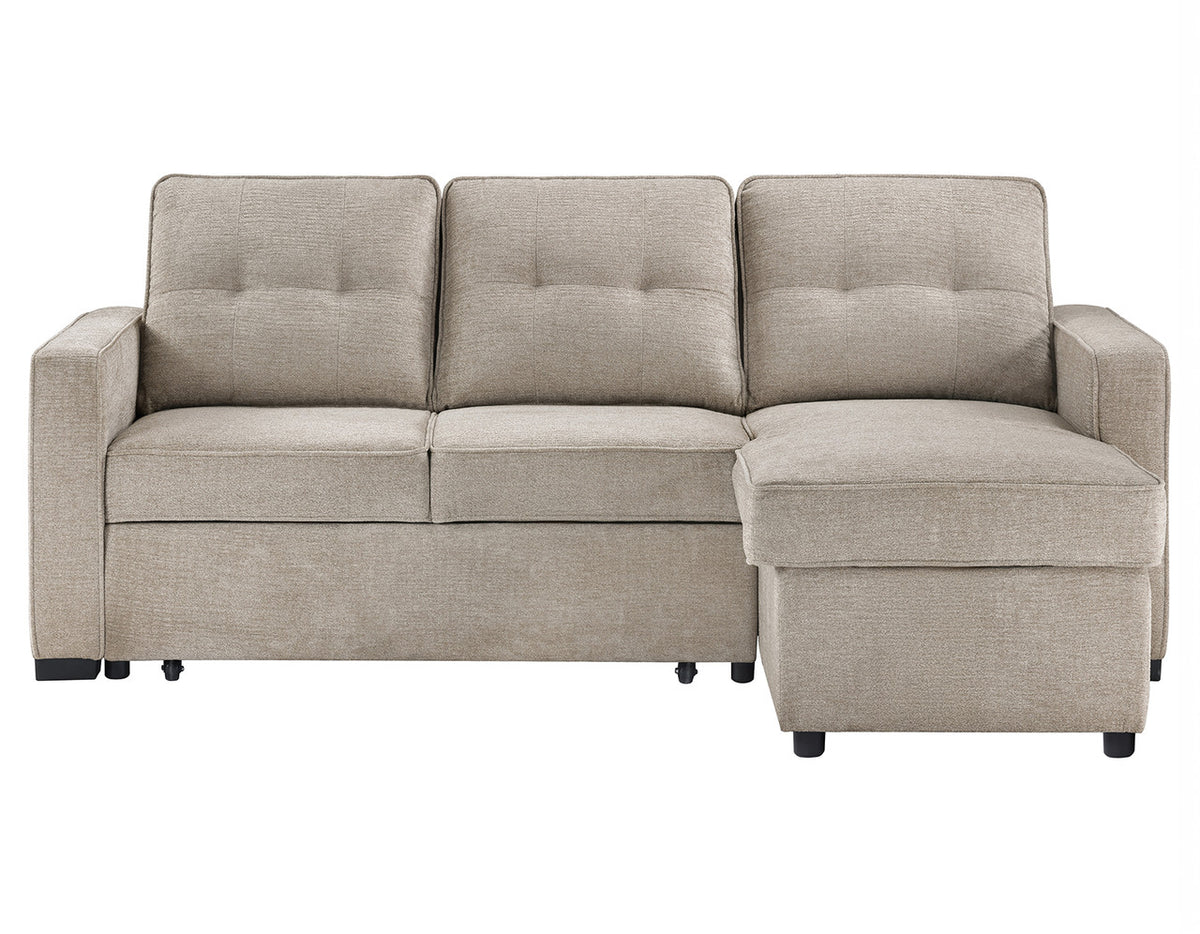 DAPHNE Light Brown Chenille 87" Wide Reversible Sectional with Pull-Out Sleeper & Storage (RTA)