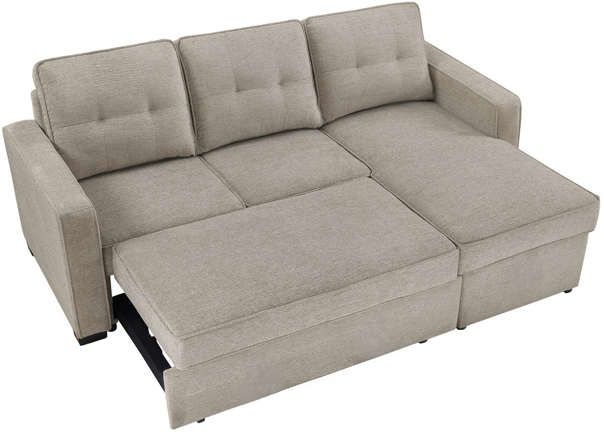 DAPHNE Light Brown Chenille 87" Wide Reversible Sectional with Pull-Out Sleeper & Storage (RTA)