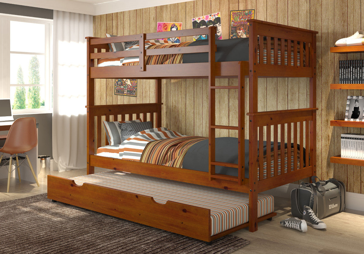 DERIK Medium Brown Twin Bunk Bed with Trundle