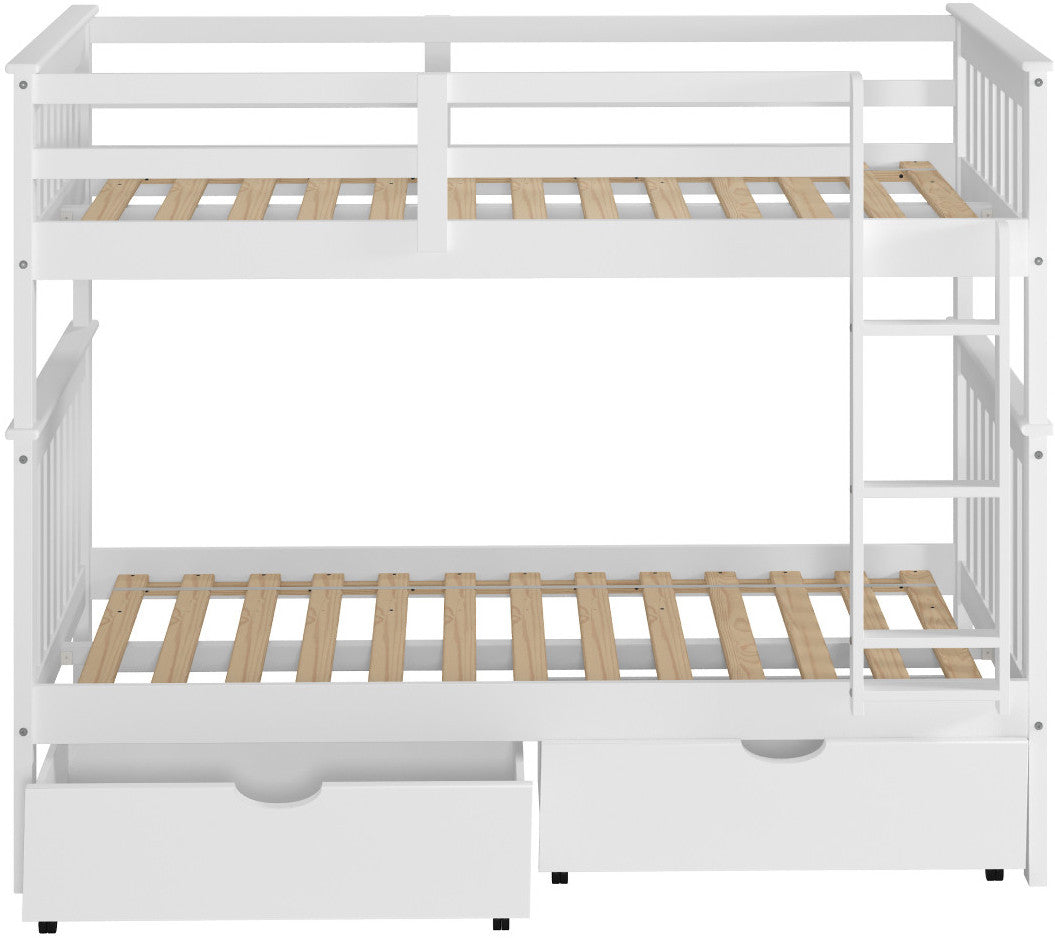 DERIK White Twin Bunk Bed with Underbed Drawers
