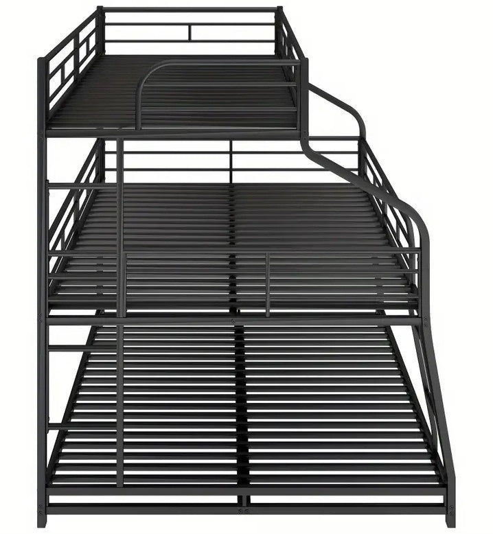 DOSKLY Black Twin over Full over Queen Triple Platform Bunk Bed