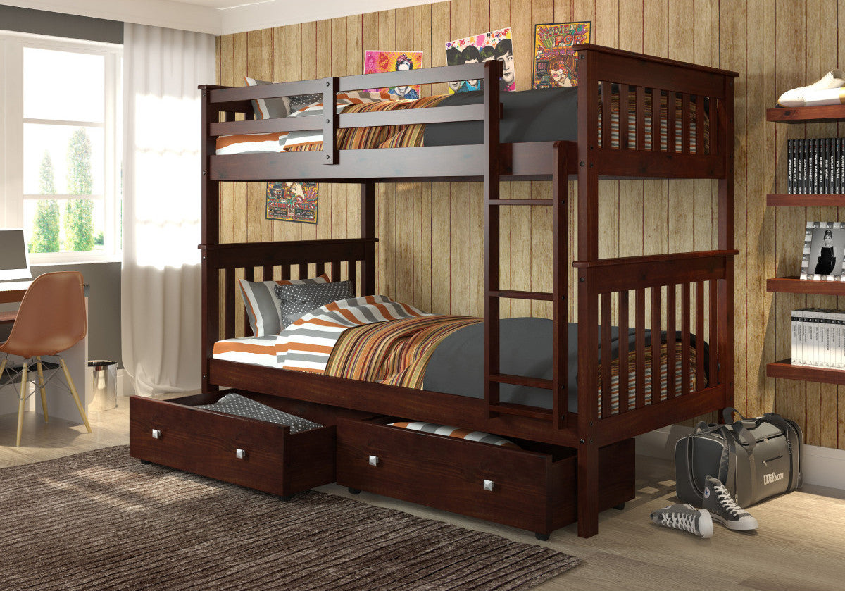 DERIK Dark Brown Twin Bunk Bed with Underbed Drawers