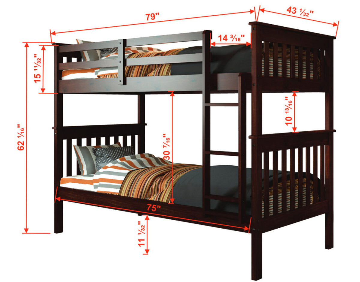 DERIK Dark Brown Twin Bunk Bed with Underbed Drawers