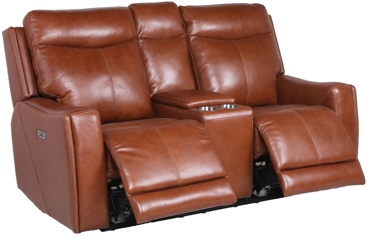 DIONNE Top Grain Leather Power Reclining Loveseat