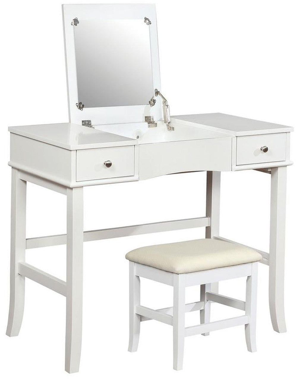 DORA White 36" Wide Lift-Mirror Vanity with Stool
