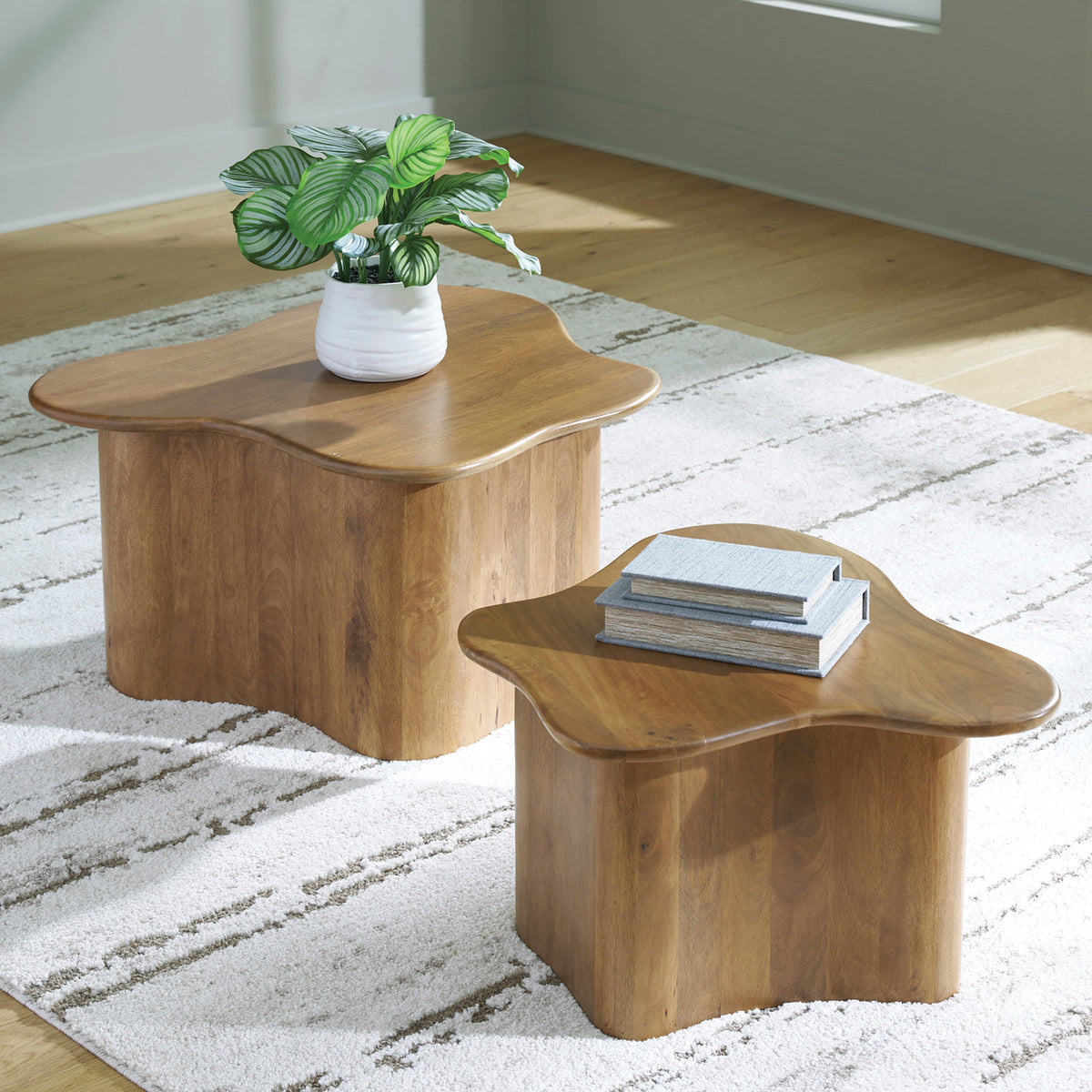 EGANN Light Brown 2 Piece Nesting Coffee Table