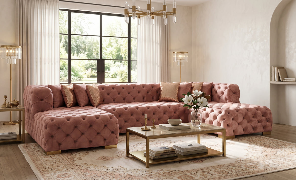 ELEGANTE Pink Velvet 139" x 69" Double Chaise Sectional
