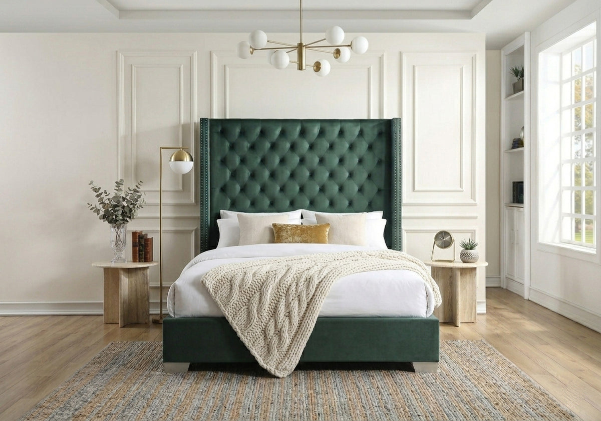 ELEINA Green Velvet 72" Height Bed