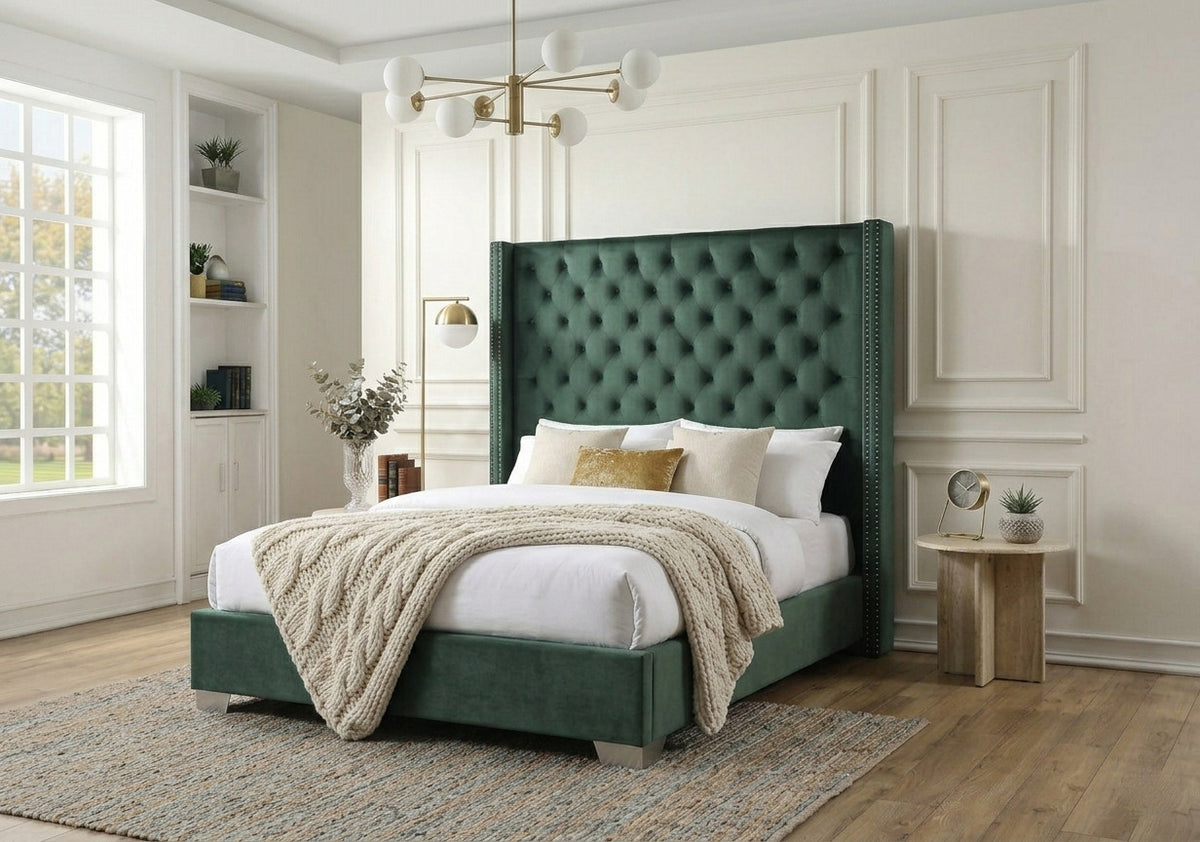 ELEINA Green Velvet 72" Height Bed