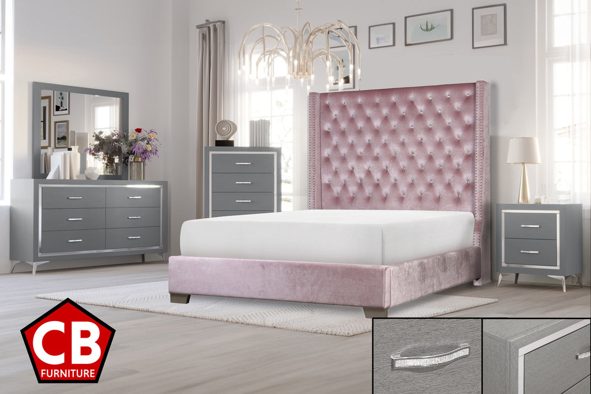 ELEINA Pink Velvet Bedroom Set