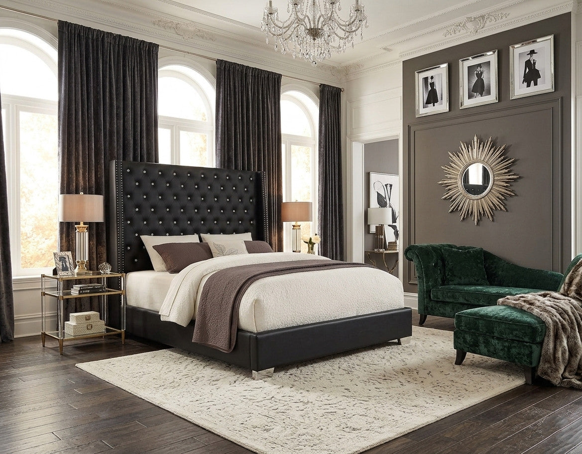ELEINA Black Faux Leather 72" Height Bed