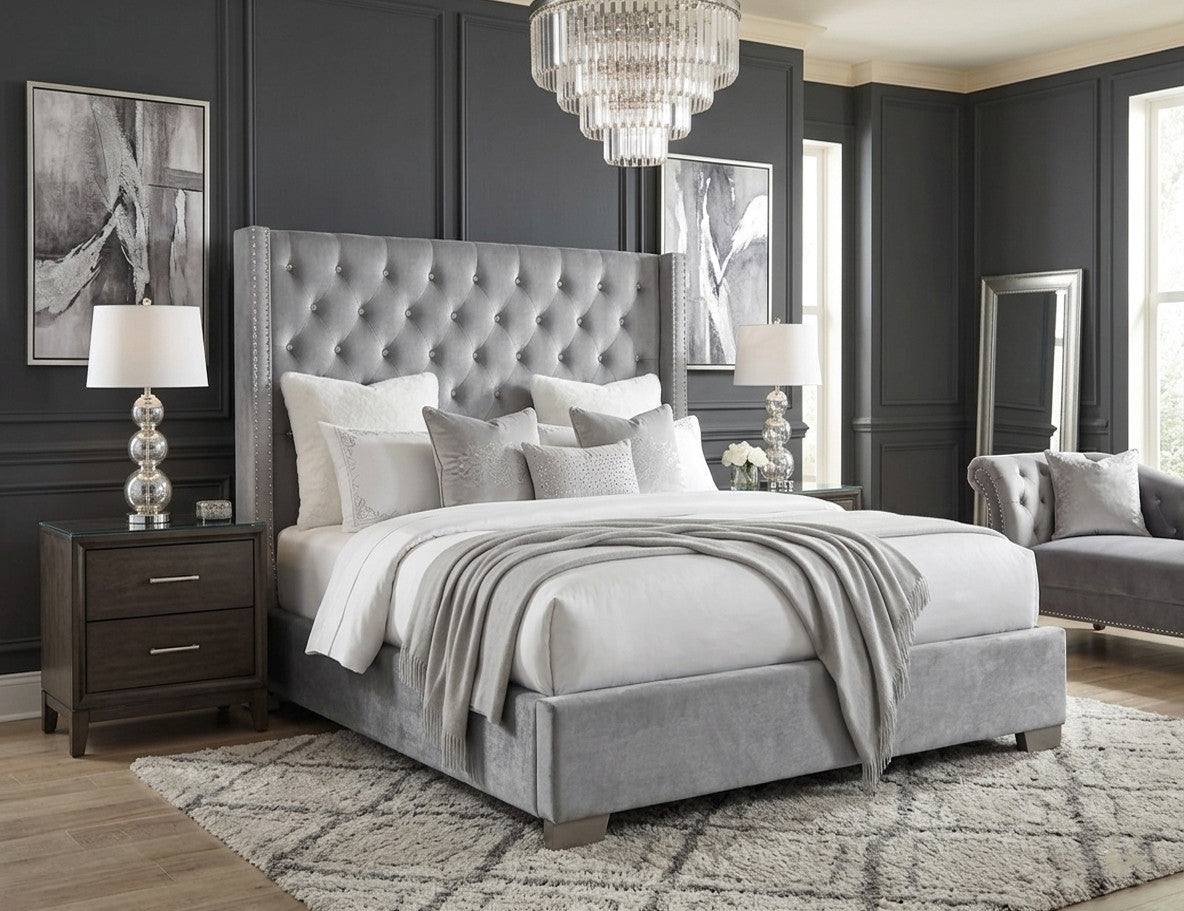 ELEINA Gray Velvet 72" Height Bed