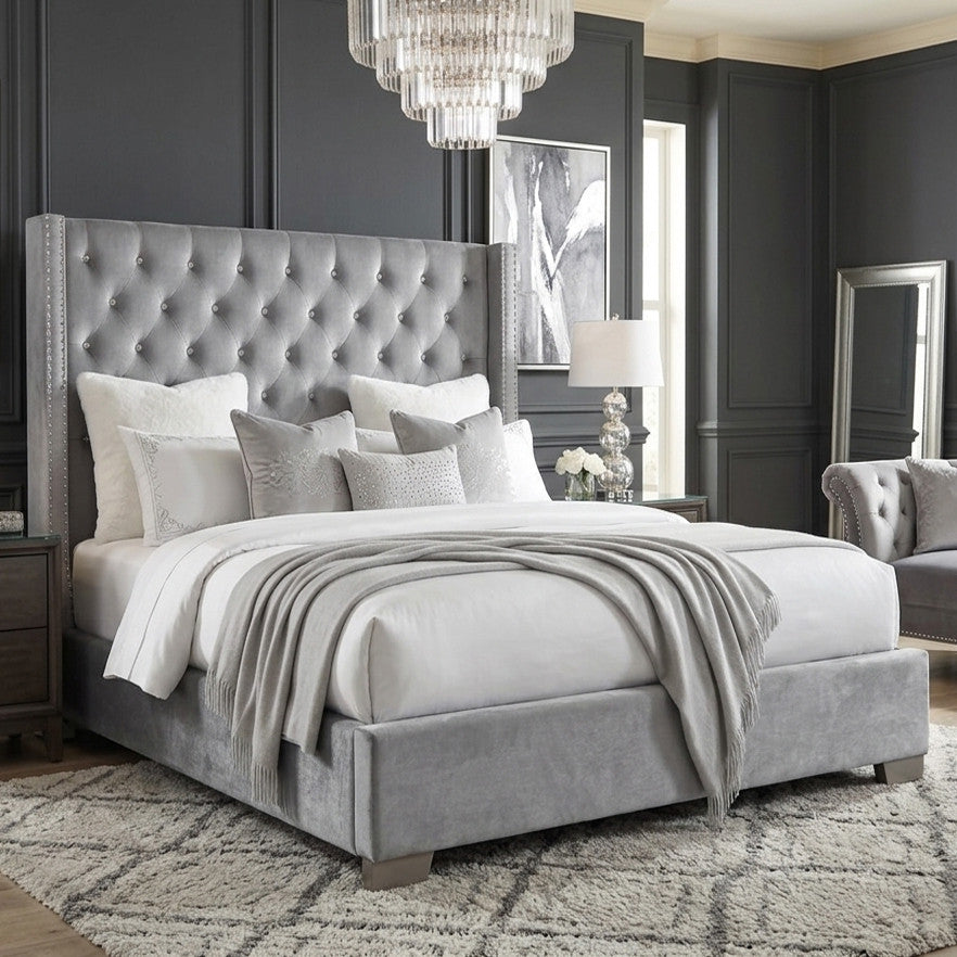 ELEINA Gray Velvet 72" Height Bed