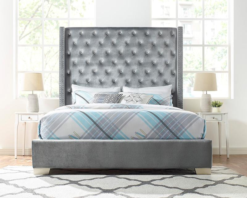 ELEINA Gray Velvet 72" Height Bed