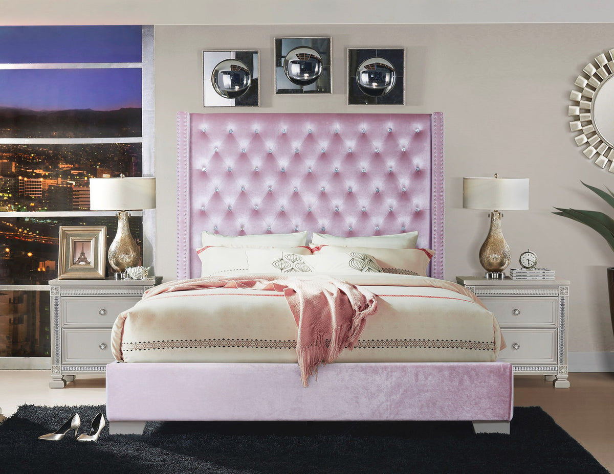 ELEINA Pink Velvet 72" Height Bed