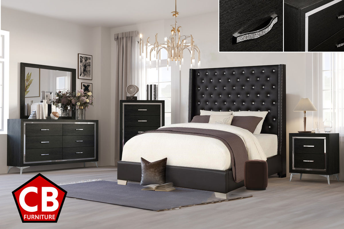 ELEINA Black Faux Leather Bedroom Set
