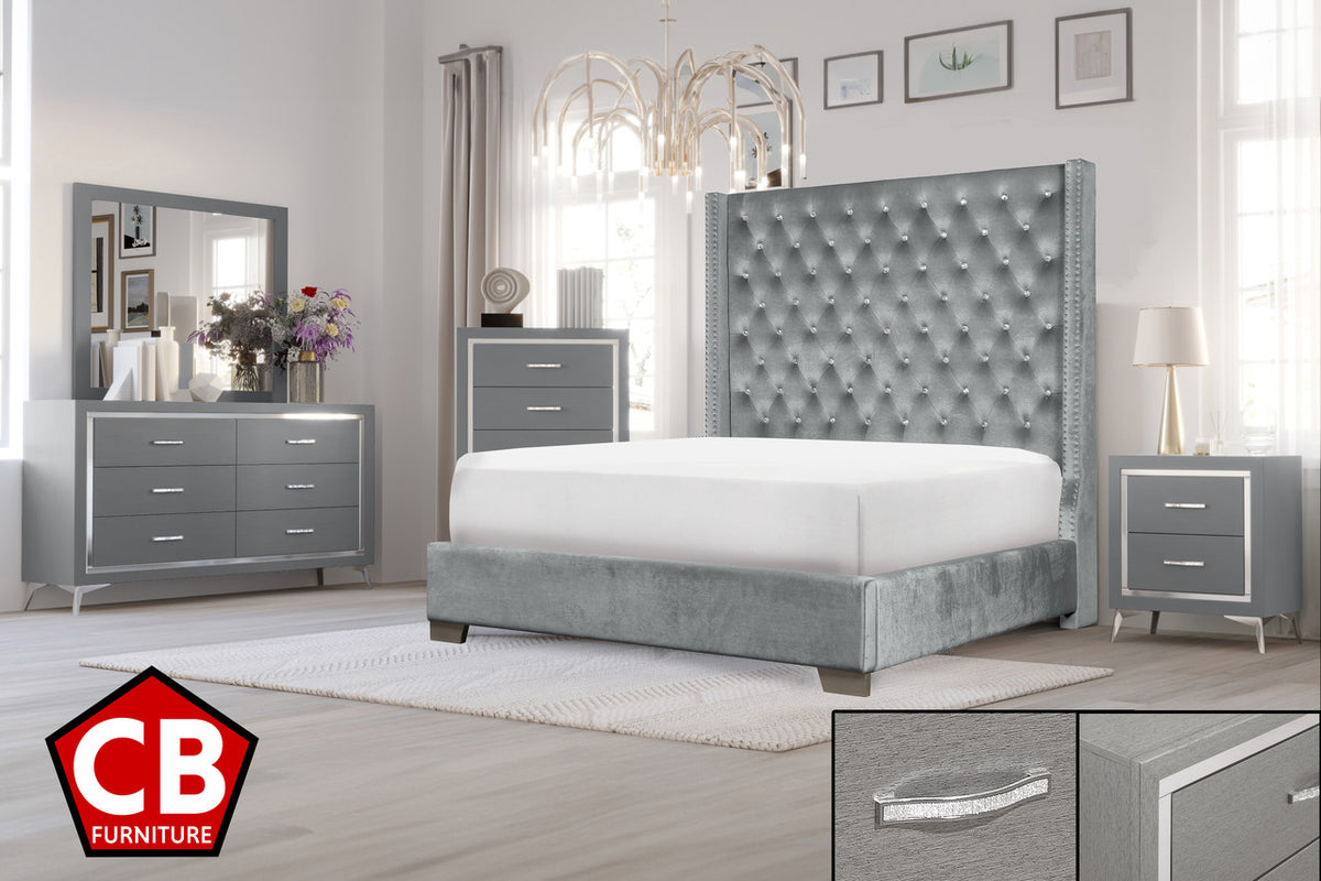 ELEINA Gray Velvet Bedroom Set