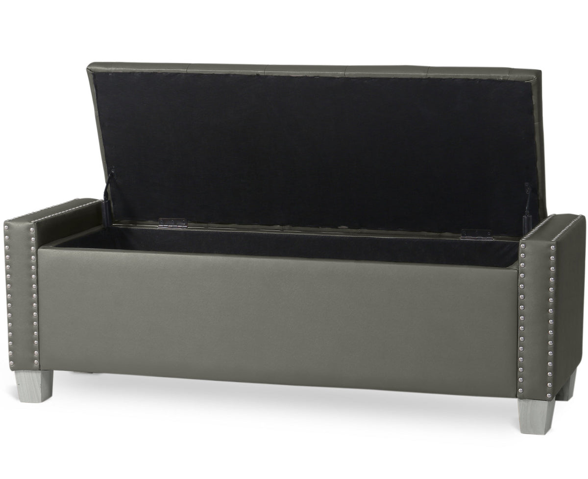 ELENA Silver Faux Leather 52" Wide Storage Bench