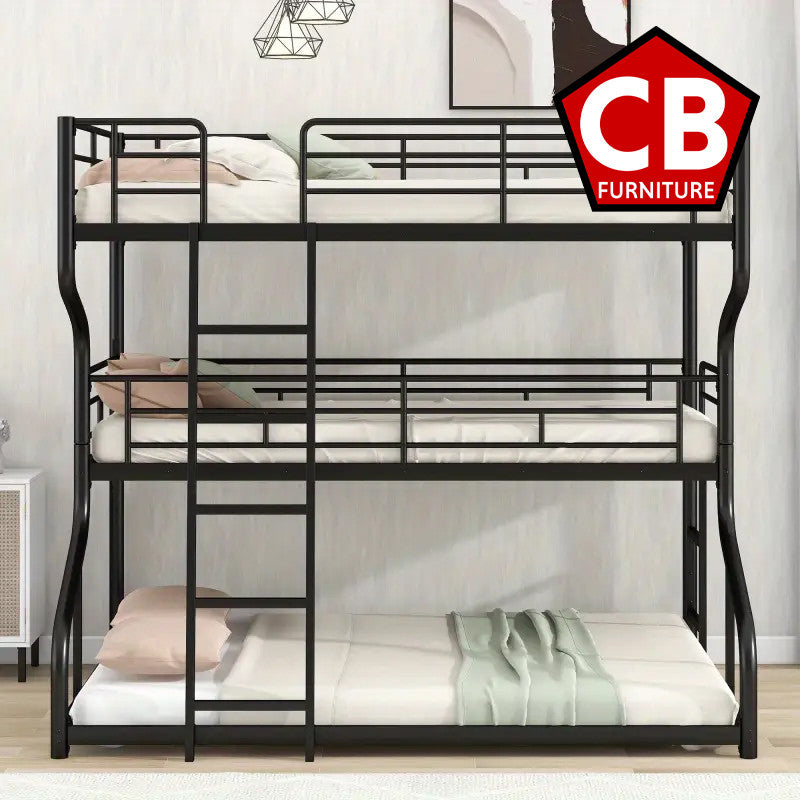ELMCREEK Black Full over Twin over Queen Triple Platform Bunk Bed