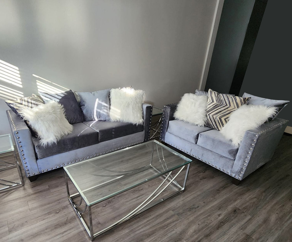 ELMIRA Gray Velvet Sofa & Loveseat