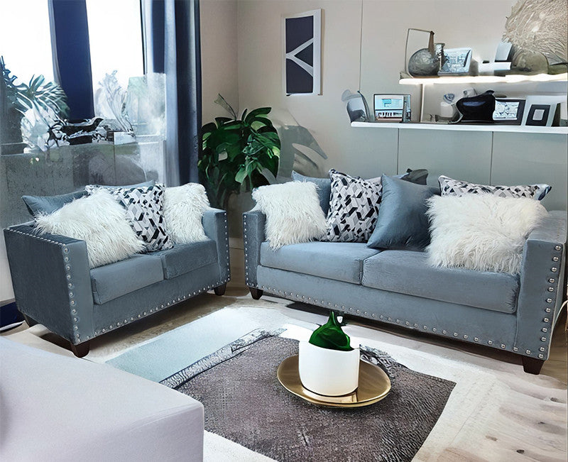 ELMIRA Gray Velvet Sofa & Loveseat