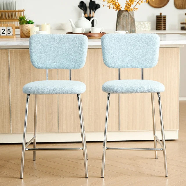 ELMWAY Blue Boucle/Sherpa 19" Wide Counter Height Bar Chair