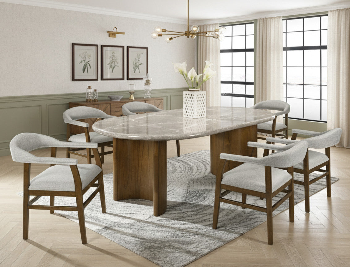 ELOIZE Real Marble 7 Piece Dining Set