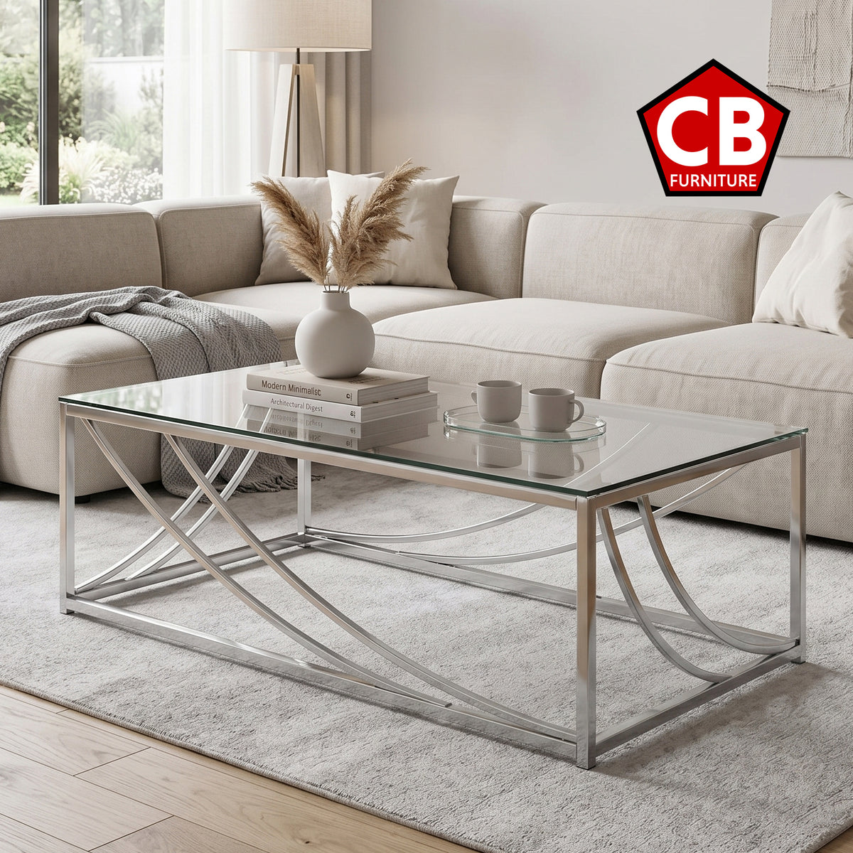 ELSEE Chrome 47" Width x 24" Depth Coffee Table