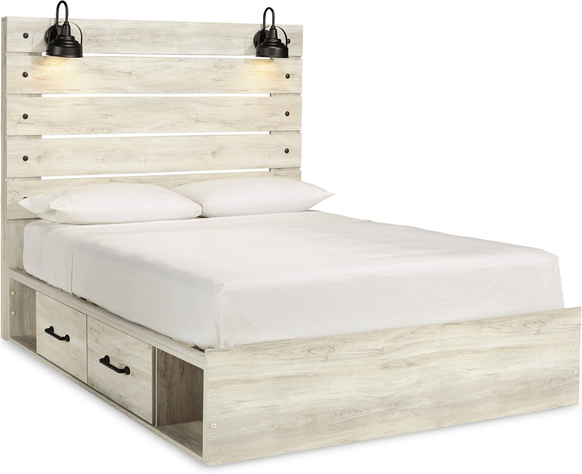 EMEK White 61" Height Storage Platform Bed with LED Light Sconces