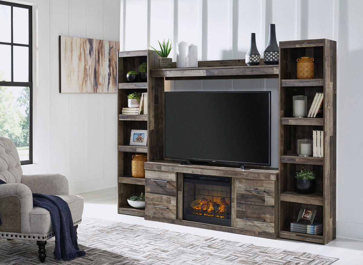 MORIC Brown 95" Wide Wall Unit with Fireplace (RTA)