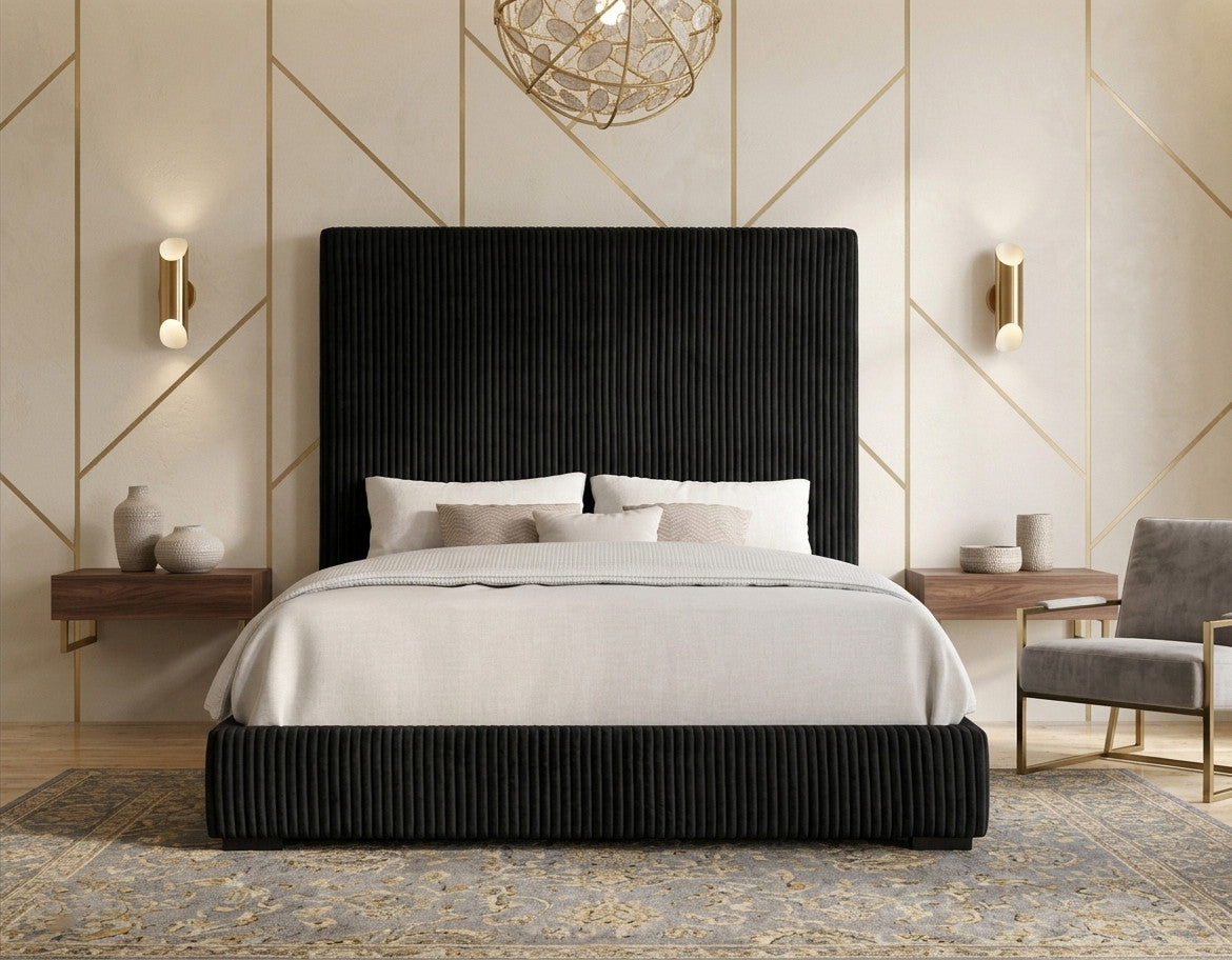 EMELIE Black Corduroy 72" Tall Platform Bed