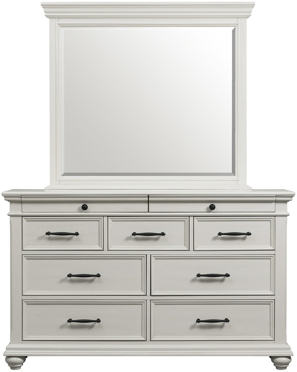 EMERSEN White 62" x 80" Height Dresser & Mirror with Jewelry Drawers