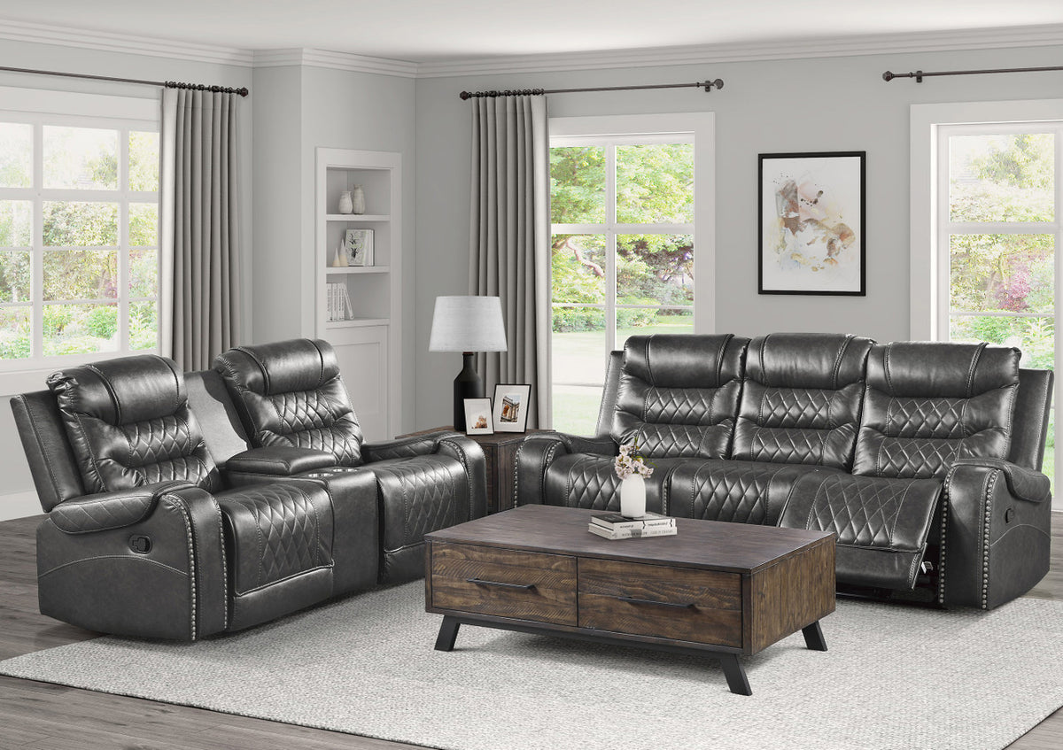 EMPEROR Gray Suede Reclining Sofa & Loveseat