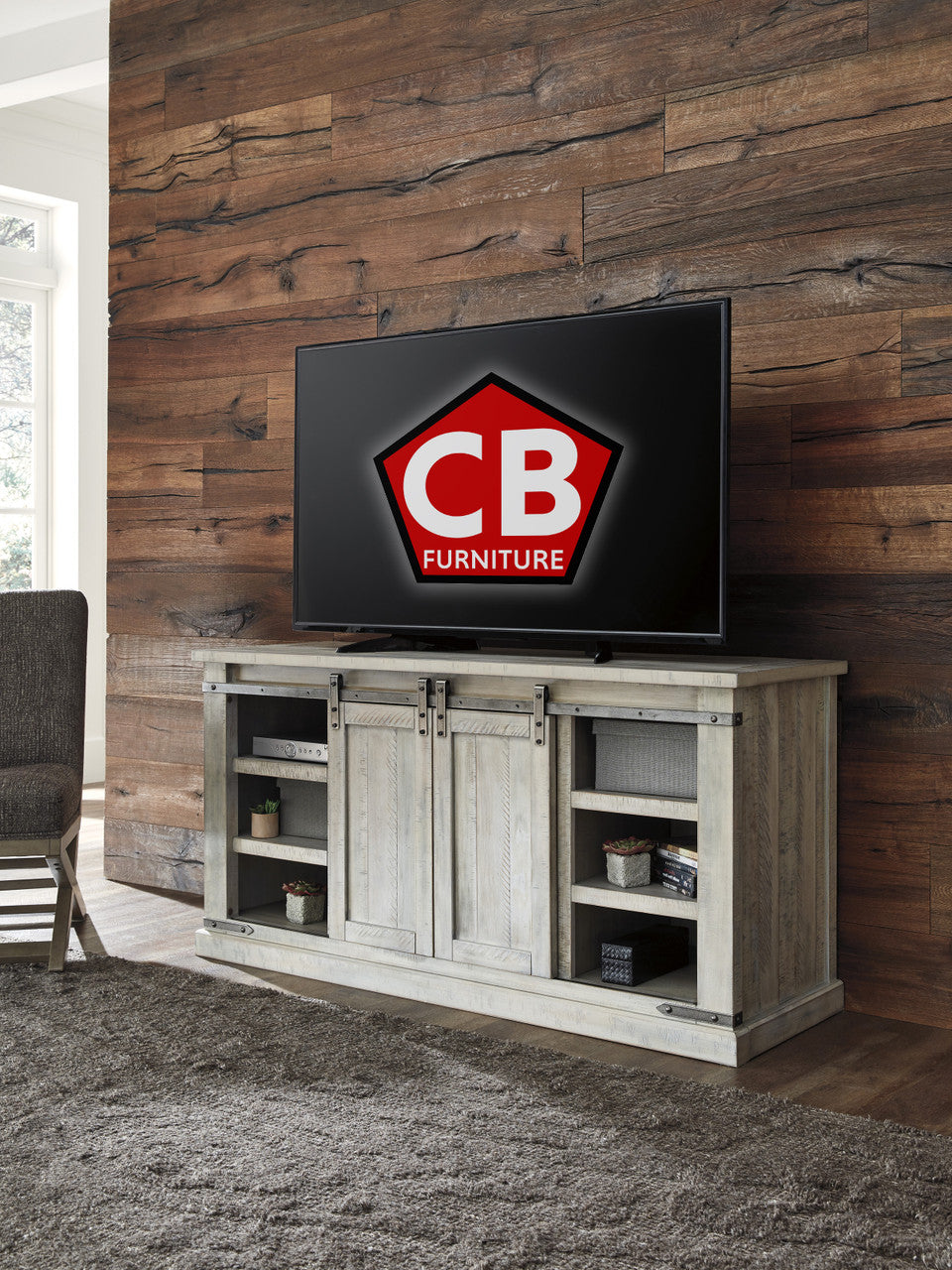 ENCINO Whitewash 60" Wide TV Stand