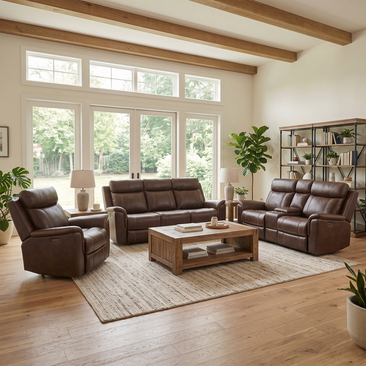 EVERETT Brown Power Reclining Sofa & Loveseat