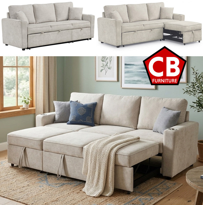EVERLAND Beige 82" Wide Sectional with Pull-Out Sleeper