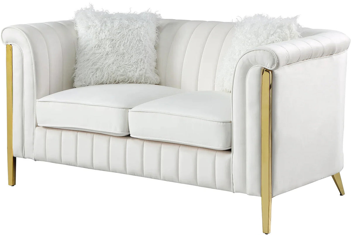 EZBETT Cream Velvet & Gold Sofa & Loveseat