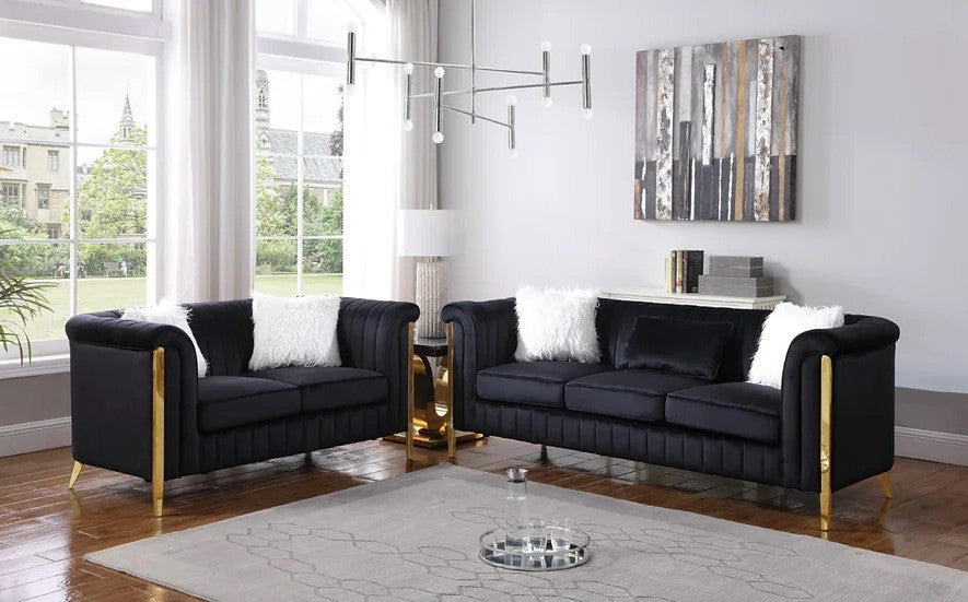 EZBETT Black Velvet & Gold Sofa & Loveseat