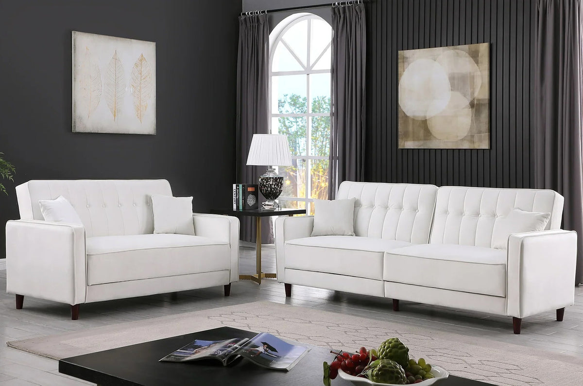 EZBIETA Cream Velvet Sofa Bed & Loveseat Bed (RTA)