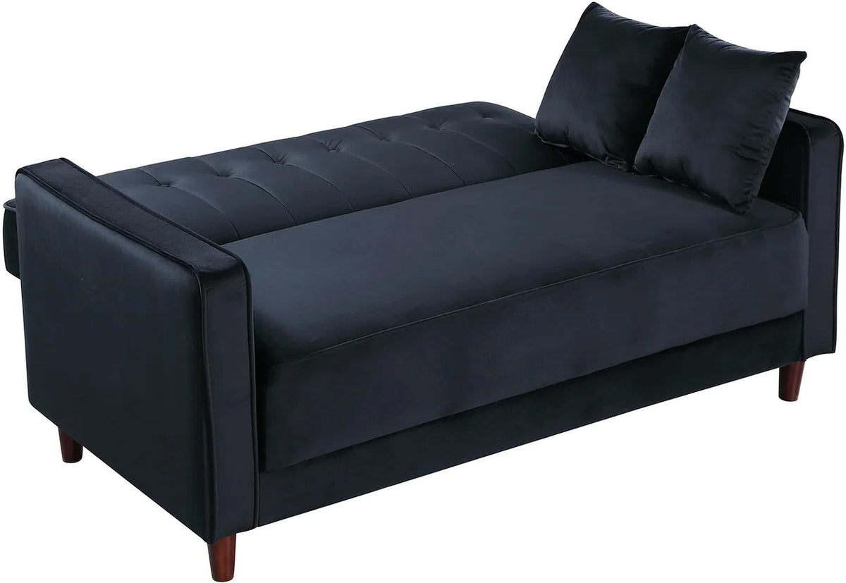 EZBIETA Black Velvet Sofa Bed & Loveseat Bed (RTA)
