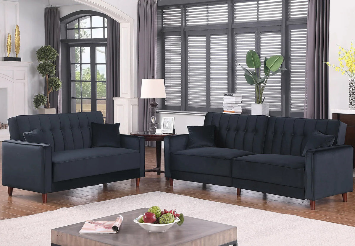 EZBIETA Black Velvet Sofa Bed & Loveseat Bed (RTA)