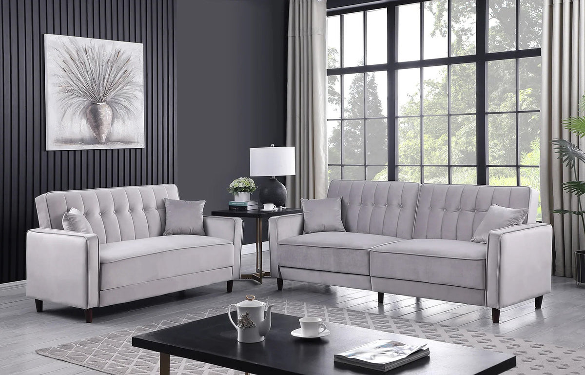 EZBIETA Gray Velvet Sofa Bed & Loveseat Bed (RTA)