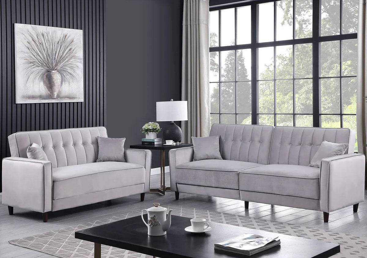 EZBIETA Gray Velvet Sofa Bed & Loveseat Bed (RTA)