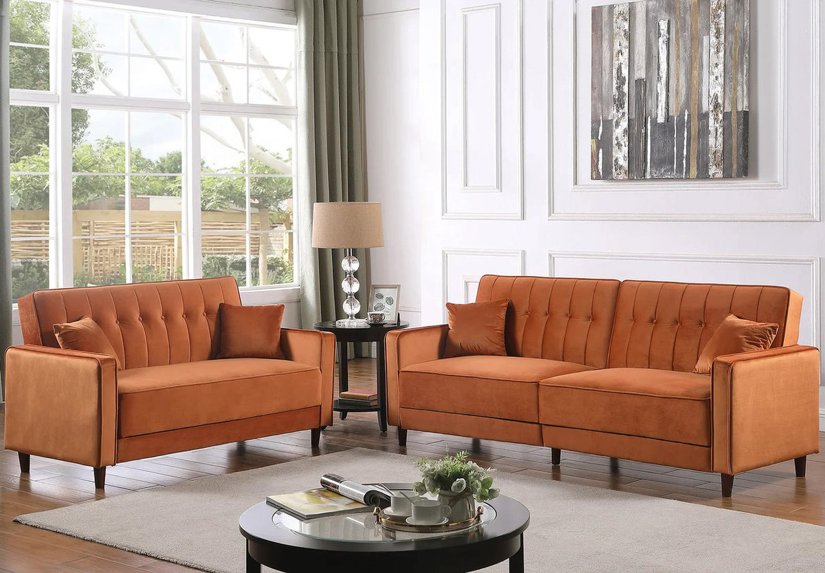 EZBIETA Rust Velvet Sofa Bed & Loveseat Bed (RTA)
