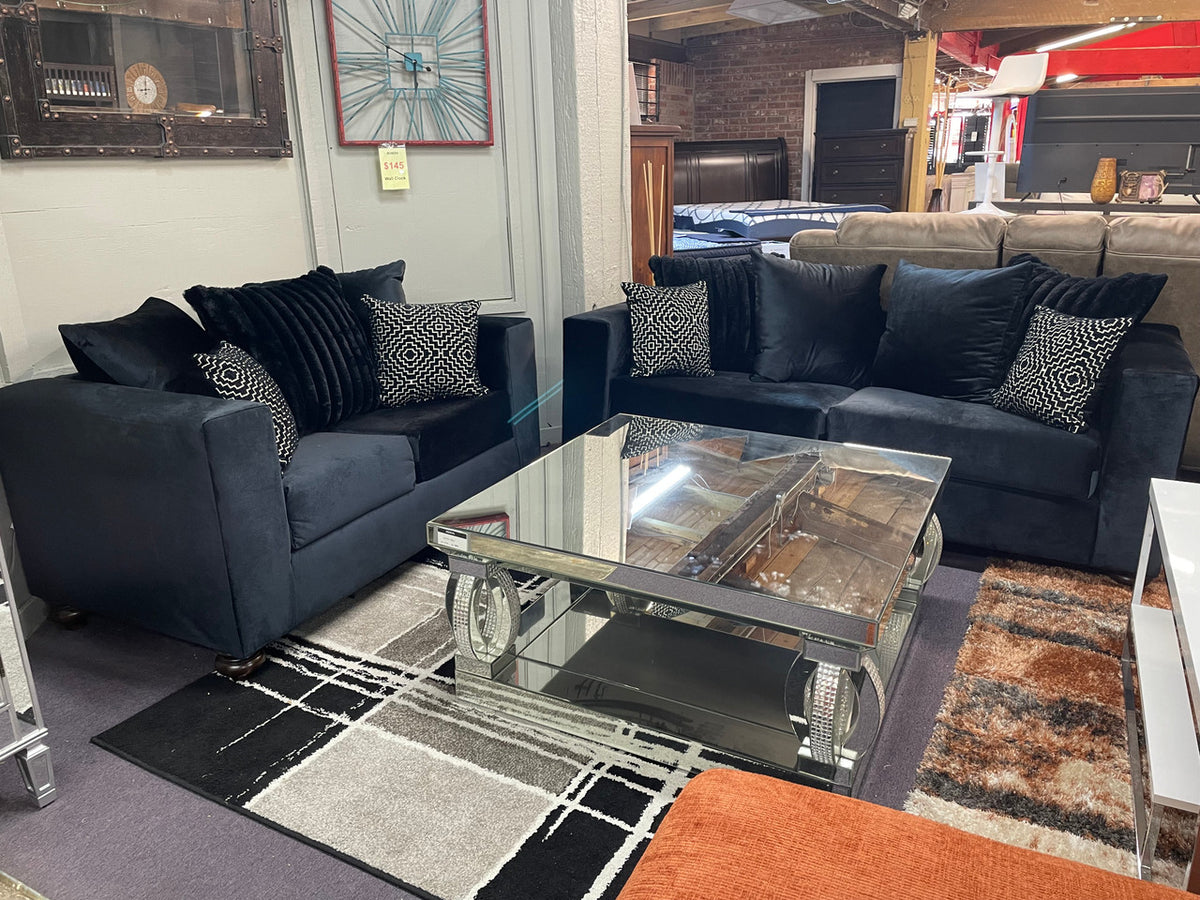HOLDEN Black Velvet Sofa & Loveseat