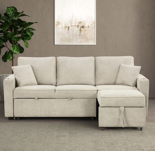 EVERLAND Gray 82" Wide Sectional with Pull-Out Sleeper