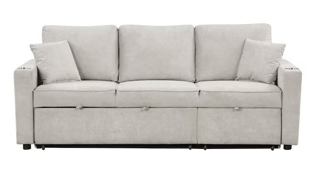 EVERLAND Beige 82" Wide Sectional with Pull-Out Sleeper