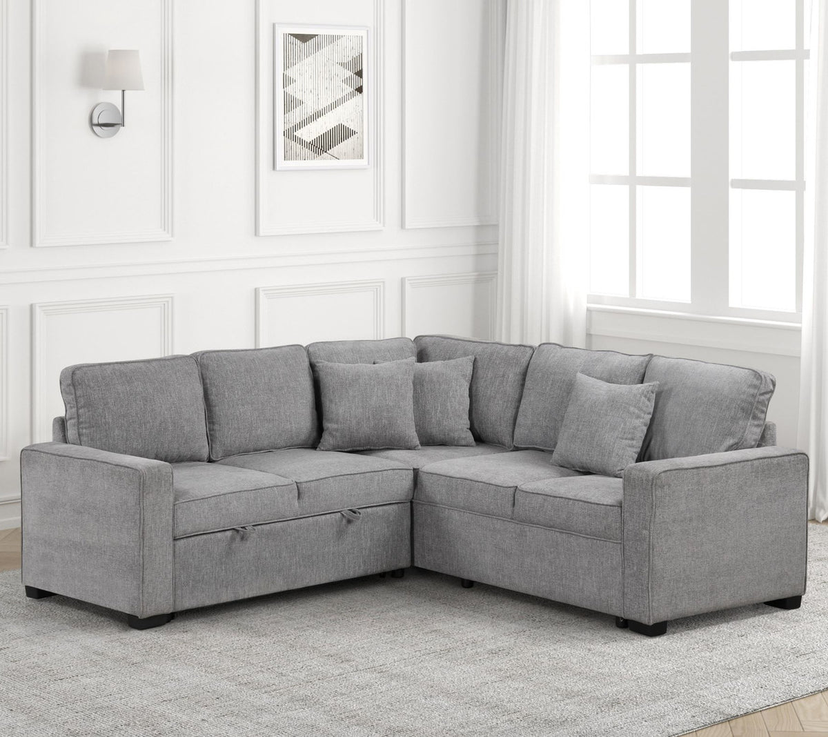 FAZIOLI Gray Polyester 84" x 84" Sectional with Pull-Out Sleeper