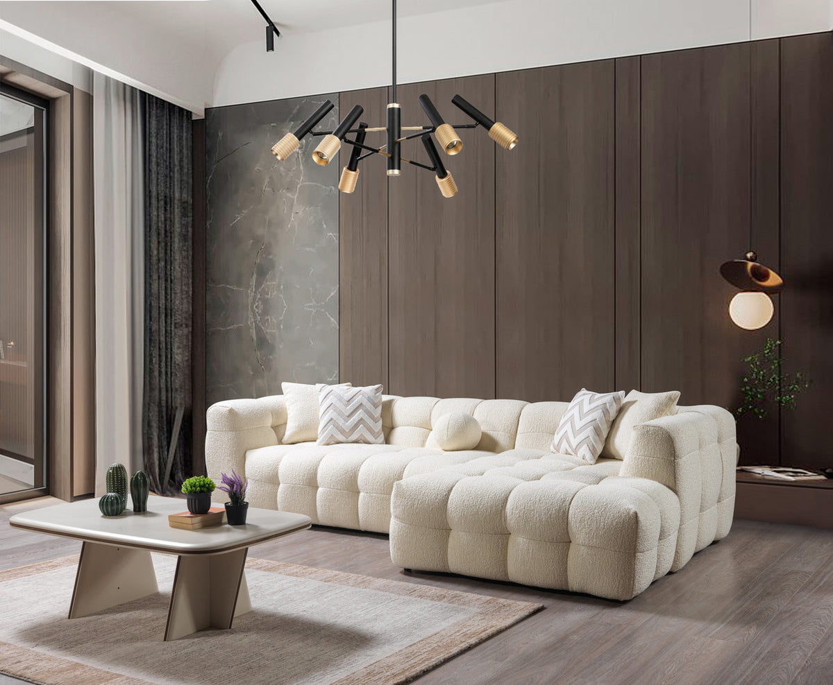 FILLMORE Ivory 112" Wide Boucle/Sherpa Sectional
