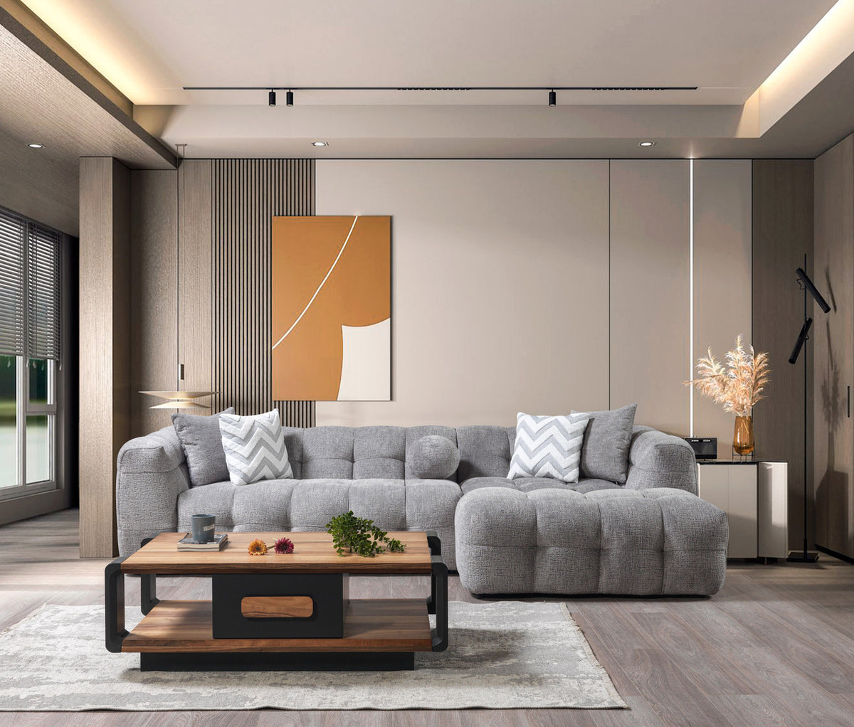 FILLMORE Gray 112" Wide Boucle/Sherpa Sectional